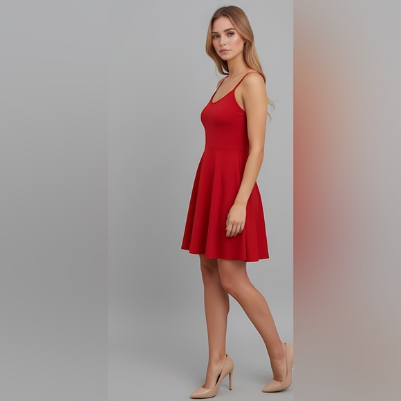Flare Hem Cami Dress Red - Picture 2 of 10
